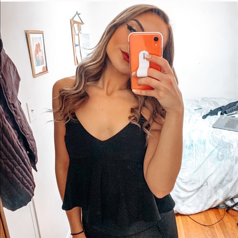 Leith black spaghetti strap peplum crop top